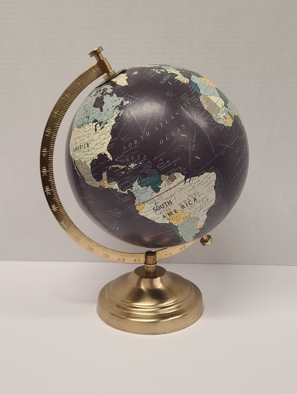 Vintage Dark Blue Ocean Globe with Brass Tone Stand | Desktop World Globe Decor